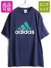 90s USA製 ■ アディダス プリント 半袖 Tシャツ ( メンズ L ) 古着 90年代 ADIDAS オールド ロゴT 半袖Tシャツ プリントTシャツ ネイビー| 中古 90's アメリカ製 プリントT ロゴTシャツ ビッグロゴ クルーネック コットン ビッグシルエット カットソー 紺 US古着 アメカジ