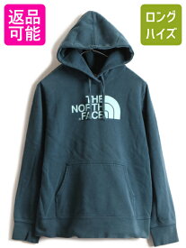 【4/25 24h限定 500円OFF&P8倍!!】 ■ ノースフェイス プリント スウェット フード パーカー ( レディース M ) 古着 The North Face トレーナー プルオーバー 裏起毛 青 緑| 中古 アウトドア ノース スエット フードパーカー ロゴパーカー プリントパーカー ビッグロゴ ブル