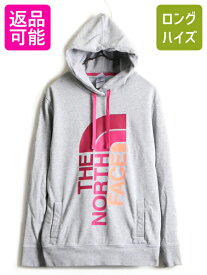 大きいサイズ XL ■ ノースフェイス プリント スウェット フード パーカー レディース / 古着 The North Face トレーナー プルオーバー 灰| 中古 アウトドア ノース フードパーカー ロゴパーカー プリントパーカー フーディ ビッグロゴ 裏起毛 グレー アメカジ US古着