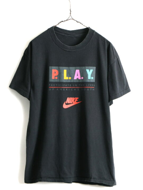 楽天市場】90s USA製 人気 黒 □ NIKE ナイキ PLAY 多色 プリント 半袖 