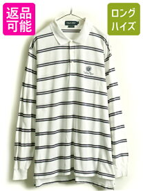 【4/20 24h限定 P4倍&10%OFF!】 ペルー製 高級 ピマコットン 大きいサイズ XL ■ POLO GOLF ラルフローレン 鹿の子 ボーダー 長袖 ポロシャツ ( メンズ ) 古着 ポロ ゴルフ| 中古 90's 90s 90年代 オールド ラルフ RALPH LAUREN ポロゴルフ 長袖ポロシャツ 長袖シャツ オー