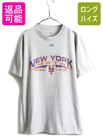 【4/26 マラソン 400円OFF&P5倍!】 ■ MLB オフィシャル Majestic ニューヨーク メッツ プリント 半袖 Tシャツ ( メンズ M ) 古着 プリントTシャツ ロゴT メジャーリーグ 灰| 中古 NEW YORK METS 半袖Tシャツ プリントT ロゴTシャツ カットソー 大リーグ メジャー 野球 グレ