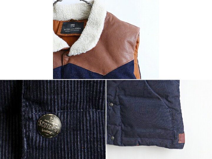 楽天市場】□ SCOTCH&SODA 本革 レザー x コーデュロイ ダウン ベスト 