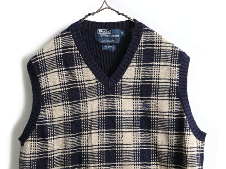 楽天市場】90s □ POLO ポロ ラルフローレン チェック Vネック ニット 