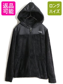 US企画 人気 黒 ■ ノースフェイス フリース パーカー ジャケット ( レディース M ) 古着 The North face フード ジャンパー ブルゾン 毛長| 中古 日本未発売 ノース OSO HOODIE アウトドア 毛足 フリースジャケット ボア パイル ナイロン ワンポイント ロゴ刺? ブラック