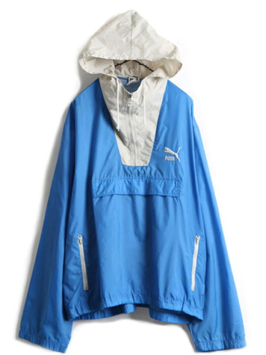 【中古】PUMA × RHUDE HZ Jacket Palace Blue アノラックパーカー ハーフジップ フード ロゴ XS 青 グレー 596755-41
