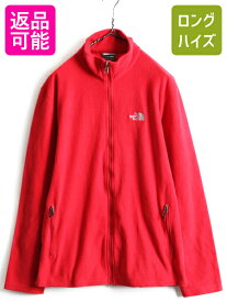 ■ ノースフェイス フルジップ フリース ジャケット ( メンズ L ) 古着 The North Face アウトドア ブルゾン ジャンパー ハイネック 薄手| 中古 ノース フリースジャケット ジップアップ アウター ポケット付き ロゴ刺繍 ワンポイント 無地 レッド 赤 アメカジ US古着