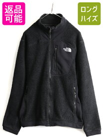 US企画 人気 黒 ■ ノースフェイス フルジップ ボア フリース ジャケット ( メンズ M ) 古着 The North Face ストレッチ パイル ジャンパー| 中古 日本未発売 アウトドア フリースジャケット ブルゾン スムース素材 POLARTEC ポーラテック ハイネック ワンポイント ブラック