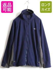 ■ ノースフェイス 2トーン フリース ジャケット ( メンズ L ) 古着 The North Face アウトドア ブルゾン ジャンパー フルジップ 濃灰 紺| 中古 ノース フリースジャケット ハイネック ジップアップ アウター ポケット付き ロゴ刺繍