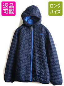 ボーイズ XL メンズ S 程■ ノースフェイス リバーシブル 中綿 キルティング ナイロン パーカー ジャケット 古着 The North Face ブルゾン| 中古 アウトドア ナイロンジャケット 中綿ジャケット キルティングジャケット ジャンパー フード サーモボール ネイビー ブルー