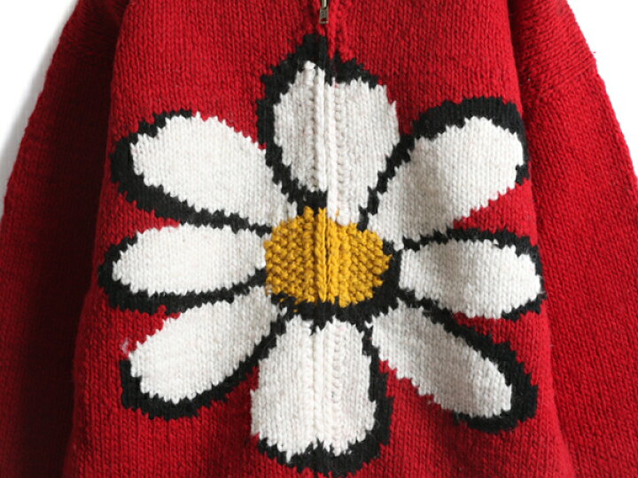 楽天市場】手編み エクアドル製 □ 花柄 フルジップ カウチン ハンド 