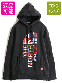 2014年 オリンピック 大きいサイズ XL ■ ノースフェイス 国旗 プリント スウェット フード パーカー レディース / The North face 黒 限定| 古着 中古 アウトドア 裏起毛 ノース 限定モデル 限定品 五輪 トレーナー スエット プリントパーカー ロゴパーカー プルオーバー