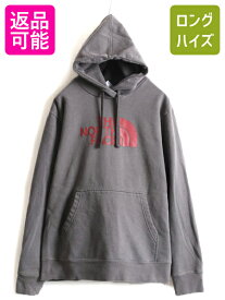 【4/25 24h限定 500円OFF&P8倍!!】 ■ ノースフェイス プリント スウェット フード パーカー ( メンズ L ) The North Face アウトドア プルオーバー 裏起毛 チャコール グレー| 古着 中古 ノース トレーナー スエット フードパーカー ロゴパーカー プリントパーカー スウェ