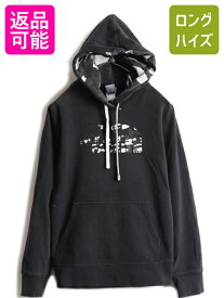 【4/25 24h限定 500円OFF&P8倍!!】 人気 黒 ■ ノースフェイス 迷彩 プリント スウェット フード パーカー レディース M / 古着 The North Face スエット プルオーバー 裏起毛| 中古 アウトドア ノース 2トーン トレーナー フードパーカー ロゴパーカー プリントパーカー ス