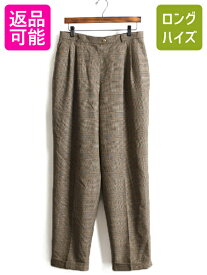 【4/25 24h限定 500円OFF&P8倍!!】 ■ LAUREN ラルフローレン ウール カシミヤ スラックス パンツ ( 12 レディース M 程 W31 ) 90年代 POLO ストレート ポロ 2タック チェック| 古着 ラルフ 中古 90s 90's オールド 薄手 RALPH グレンチェック サマーウール ウールパンツ 裾