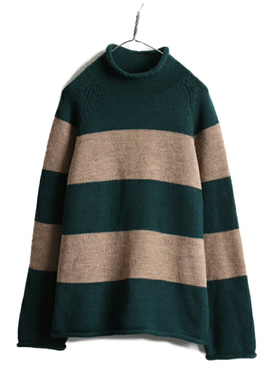楽天市場】90s □ J CREW ワイド ボーダー ロールネック ウール ニット 