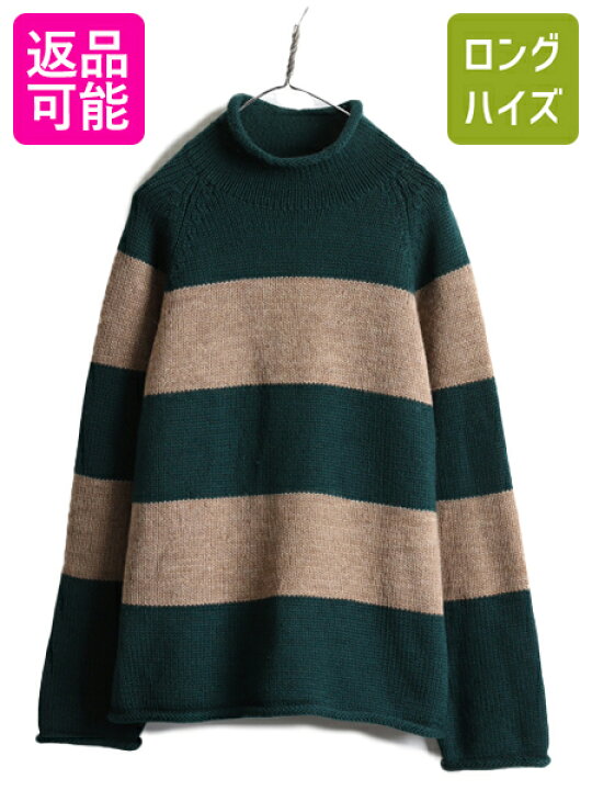 楽天市場】90s □ J CREW ワイド ボーダー ロールネック ウール ニット 