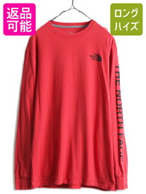 【5/25 24h限定 P8倍&400円OFF!!】 ■ ノースフェイス プリント 長袖 Tシャツ メンズ L / The North Face アウトドア ロンT ロゴT プリントTシャツ 袖プリント ロングスリーブ| 古着 中古 ノース 赤 長袖Tシャツ インナー ロゴTシャツ プリントT 袖プリ ロゴ ロングTシャツ