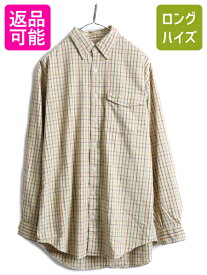 【5/25 24h限定 P8倍&400円OFF!!】 90s ■ エルエルビーン チェック 長袖 ボタンダウン シャツ メンズ M / LLBEAN 90年代 オールド LLビーン ビンテージ コットン アウトドア| 中古 90's 長袖シャツ チェックシャツ ボタンダウンシャツ ポケット付き コットンシャツ ベージ