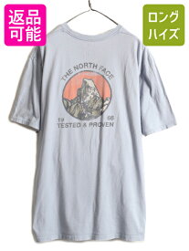 【4/26 マラソン 400円OFF&P5倍!】 大きいサイズ XL ■ ノースフェイス 両面 プリント 半袖 Tシャツ ( メンズ ) 古着 The North Face アウトドア ロゴ イラスト クルーネック| 古着 中古 ノース ブルー グレー 青 灰 半袖Tシャツ ロゴT ロゴTシャツ プリントTシャツ プリン