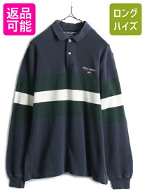 【5/24 マラソン 400円OFF&P5倍!】 00s ■ ポロスポーツ SPORTSMAN 鹿の子 ボーダー 長袖 ポロシャツ ( メンズ M ) 古着 00年代 POLO ラルフローレン ポロ 星条旗 長袖シャツ| 古着 中古 オールド RALPH LAUREN ラルフ ポロスポ スポーツマン カノコ ワッフル 長袖ポロシャ