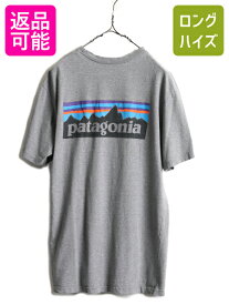 【4/25 24h限定 500円OFF&P8倍!!】 17年製 ■ パタゴニア プリント 半袖 Tシャツ メンズ M Patagonia ロゴT アウトドア フィッツロイ ボックスロゴ P-6 オーガニック コットン| 古着 中古 グレー 灰 半袖Tシャツ ロゴTシャツ プリントTシャツ クルーネック カットソー P6 レ