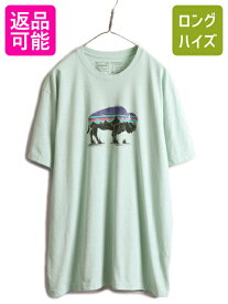 大きいサイズ XL ■ 18年製 パタゴニア フィッツロイ バイソン プリント 半袖 Tシャツ メンズ / Patagonia アウトドア アニマル イラスト| 古着 中古 ミント グリーン 緑 レスポンシビリティー 半袖Tシャツ プリントTシャツ ロゴTシャツ グラフィック レギュラー フィット