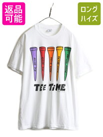 【4/25 24h限定 500円OFF&P8倍!!】 90s USA製 ★ ゴルフ ジョーク アート プリント Tシャツ ( メンズ XL 程) 90年代 オールド イラスト シングルステッチ ヘビーウェイト 白| 古着 中古 アメリカ製 米国製 ホワイト 90's 半袖Tシャツ プリントT プリントTシャツ アートT ア