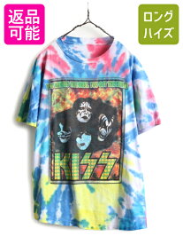 90s ★ キッス 両面 プリント タイダイ 半袖 Tシャツ メンズ L 程/ 90年代 オールド KISS 当時物 バンド ロック イラスト シングルステッチ| 古着 中古 90's タイダイ染め バンドTシャツ バンT プリントTシャツ プリントT ロックTシャツ ロックT 半袖Tシャツ マルチカラー