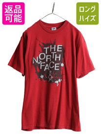 【5/25 24h限定 P8倍&400円OFF!!】 ノースフェイス プリント 半袖 Tシャツ メンズ M 古着 The North Face アウトドア イラスト グラフィック アート 半袖Tシャツ ロゴTシャツ| 中古 ノース プリントTシャツ ロゴT プリントT クルーネック カットソー バーガンディ エンジ