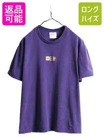 【4/20 24h限定 P4倍&10%OFF!】 90s USA製 ■ ナイキ センター スモール スウッシュ 刺繍 半袖 Tシャツ レディース XL 古着 90年代 オールド NIKE ビッグシルエット アート| 中古 90's アメリカ製 米国製 スウォッシュ アートロゴ ロゴTシャツ ロゴT 紫 パープル ショート丈