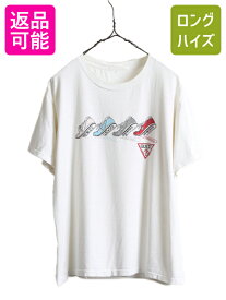 80s ビンテージ ■ ゲス プリント 半袖 Tシャツ メンズ レディース M 程/ 80年代 GUESS シングルステッチ 白 ロゴTシャツ プリントTシャツ| 古着 中古 80's ヴィンテージ 半袖Tシャツ プリントT ロゴT 白T 白Tシャツ カットソー ホワイト 白 クルーネック アメカジ USED