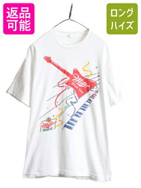 【12/10 最大半額SALE×限定クーポン】 80s USA製 ■ ミラー x ヘイマー ギター イラスト プリント 半袖 Tシャツ XL 小さめ メンズ L 程/ 80年代 企業物 コラボ ビール バンド 白| 中古 80's アメリカ製 ビンテージ ホワイト 企業 コラボレーション シングルステッチ グラフ