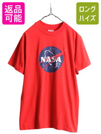 90s USA製 ■ NASA プリント 半袖 Tシャツ メンズ M / 古着 90年代 オールド 宇宙 企業 ロゴ イラスト ヘビーウェイト シングルステッチ 赤| 中古 90's アメリカ製 米国製 当時物 半袖Tシャツ プリントT プリントTシャツ ロゴT ロゴTシャツ ヘインズ HANES レッド アメカジ