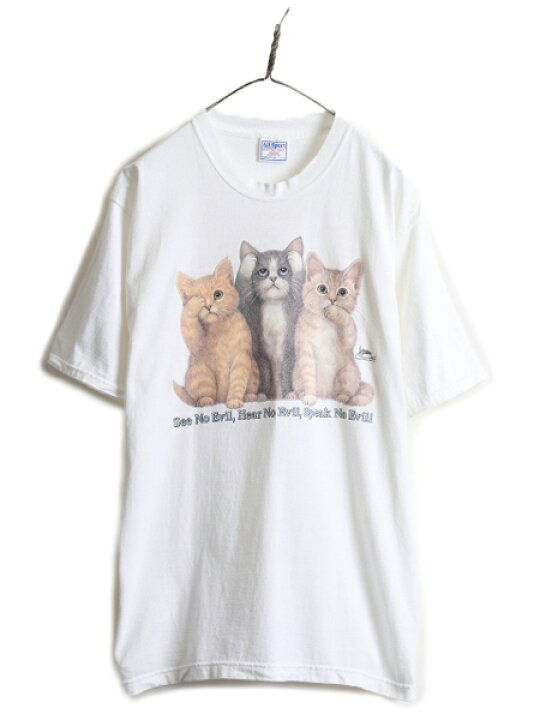 楽天市場】90s USA製 □ ネコ アート イラスト プリント 半袖 Tシャツ 