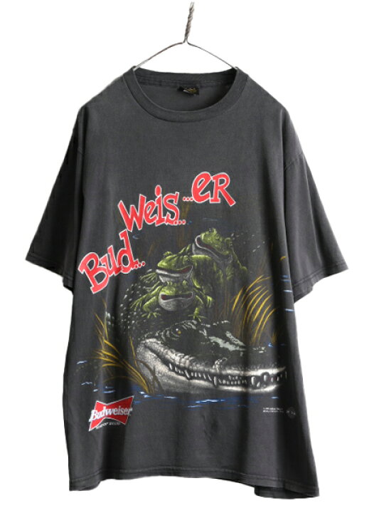 楽天市場】90s USA製 □ バドワイザー カエル ワニ イラスト 両面  