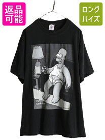 00s ■ シンプソンズ カルバンクライン パロディ イラスト プリント Tシャツ ( メンズ XL ) 00年代 オフィシャル アニメ キャラクター 黒| 古着 中古 00's オールド SIMPSONS ブラック キャラ アメキャラ アメコミ ヘビーウェイト 半袖Tシャツ プリントTシャツ 黒T USED