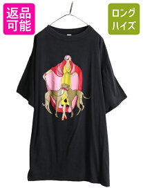 90s 大きいサイズ XXL 程■ アート イラスト 発泡 プリント 半袖 Tシャツ ( メンズ レディース 2XL ) 90年代 オールド グラフィック 黒 犬| 古着 中古 90's ブラック アールデコ ビッグシルエット オーバーサイズ アニマル ドッグ プリントTシャツ アートTシャツ 半袖T