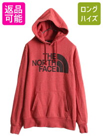 【5/18 ご愛顧感謝デーポイントUP!】 ■ ノースフェイス プリント スウェット フード パーカー ( メンズ S ) 古着 The North Face プルオーバー 裏起毛 トレーナー アウトドア| 中古 アウトドア ノース レッド オレンジ スエット プリントパーカー ロゴパーカー プリントパ