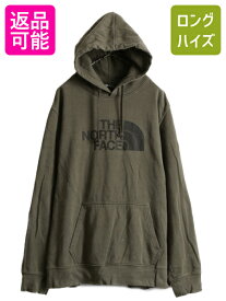 【6/2 10%OFFクーポン 23:59まで!】 大きいサイズ XL ■ ノースフェイス プリント スウェット フード パーカー メンズ The North Face アウトドア プルオーバー 裏起毛 カーキ| 古着 中古 ノース トレーナー スエット フードパーカー ロゴパーカー プリントパーカー スウェ