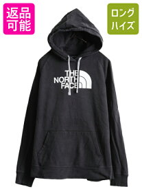 大きいサイズ XL ■ ノースフェイス プリント スウェット フード パーカー レディース / 古着 The North Face アウトドア プルオーバー 黒| 中古 ノース ブラック スエット フードパーカー スウェットパーカー ロゴパーカー プリントパーカー オーバーサイズ モノトーン