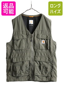 US企画 カーハート フォース レインディフェンダー ナイロン ベストメンズ M 古着 CARHARTT フルジップ ワーク 重ね着 前開き 撥水 カーキ| 中古 日本未発売 ナイロンベスト ワークベスト フルジップ FORCE RAIN DEFENDER 15ポケット 多ポケット 撥水加工 オリーブ グリーン