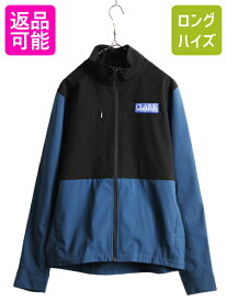 US企画 ノースフェイス 2トーン ソフトシェル ジャケット メンズ M 古着 The North Face アウトドア ジップアップ ブルゾン 防風 撥水 薄手| 中古 日本未発売 ジャンパー フルジップ ハイネック WindWall DWR 耐水性撥水 企業ロゴ ブラック ブルー アウター アメカジ USED