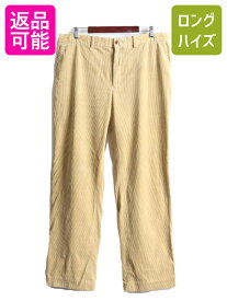 【4/25 24h限定 500円OFF&P8倍!!】 90s ポロ ラルフローレン 太畝 コーデュロイ パンツ メンズ 36 32 古着 90年代 オールド スラックス ストレート タックなし 淡いマスタード| 中古 90's RALPH LAUREN ラルフ コーデュロイパンツ ボトムス トラウザー ノータック レアカラ