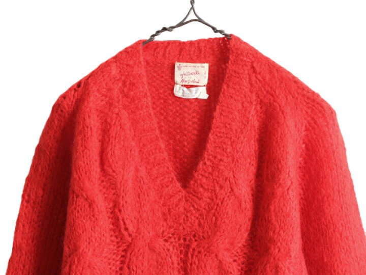 楽天市場】手編み 60s イタリア製 Vネック ウール モヘア ケーブル  
