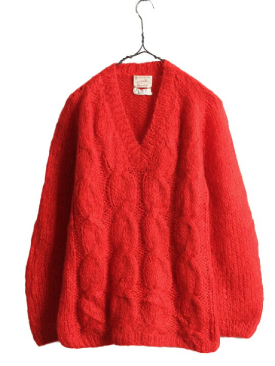 楽天市場】手編み 60s イタリア製 Vネック ウール モヘア ケーブル  