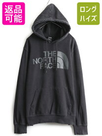 【スーパーSALE 最大半額&SPクーポン!】 ノースフェイス プリント スウェット フード パーカー メンズ L 古着 The North Face トレーナー プルオーバー 裏起毛 アウトドア 薄手 黒| 中古 ブラック ノース スエット フードパーカー スウェットパーカー ロゴパーカープリント