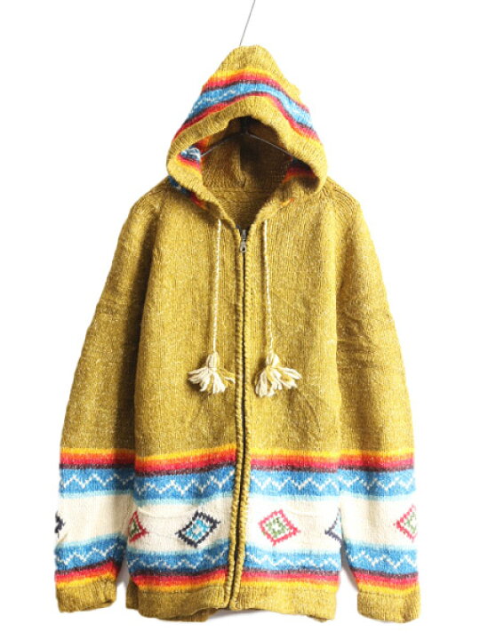楽天市場】手編み エクアドル製 フルジップ ハンド ニット パーカー 