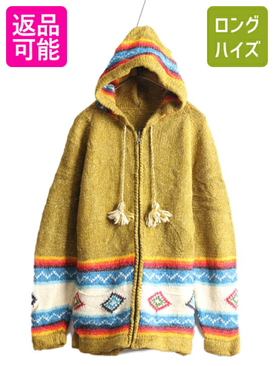 楽天市場】手編み エクアドル製 フルジップ ハンド ニット パーカー  