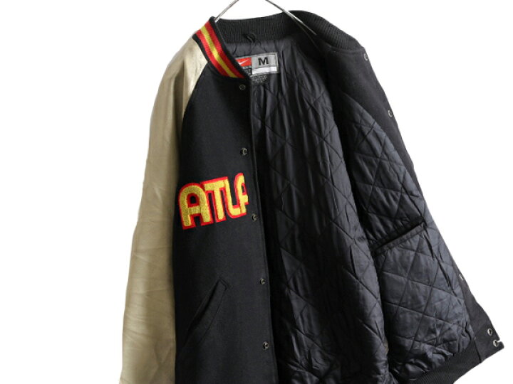 楽天市場】00s ナイキ NBA オフィシャル ホークス 中綿 袖レザー  